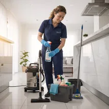 Cleaning team deep cleaning a commercial interior