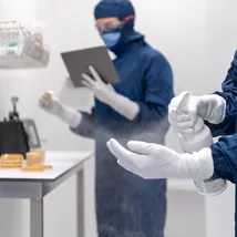 Operator disinfecting and sanitising high-touch surfaces
