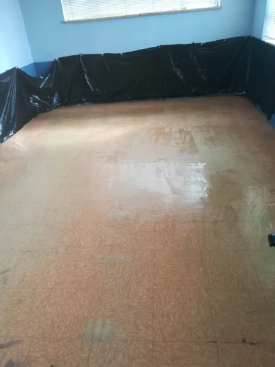 Vinyl floor stripped back and prepped for resealing