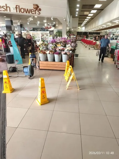 Retail entrance scrubbed during trading hours