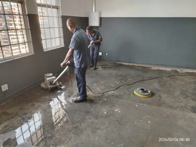 Buffing floors during an office refurbishment clean
